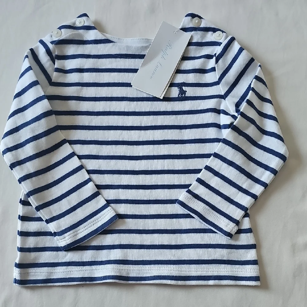 Ralph Lauren Navy White Striped Long Sleeve Tee